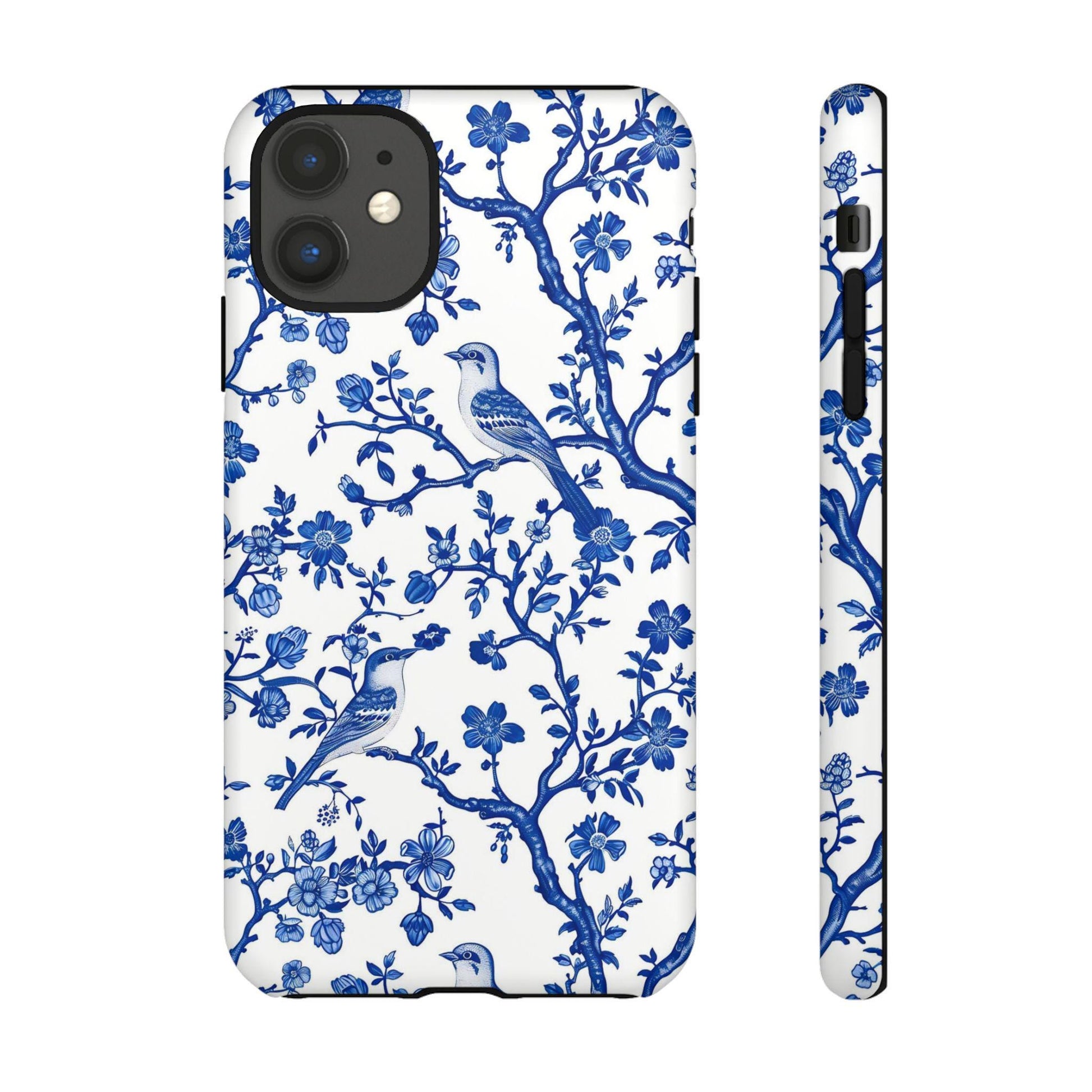 Chinoiserie Floral Phone Case, Tough Cases, Blue 7 White Flower Design, Artistic Phone Cover, iphone 11 12 13 14 15 16