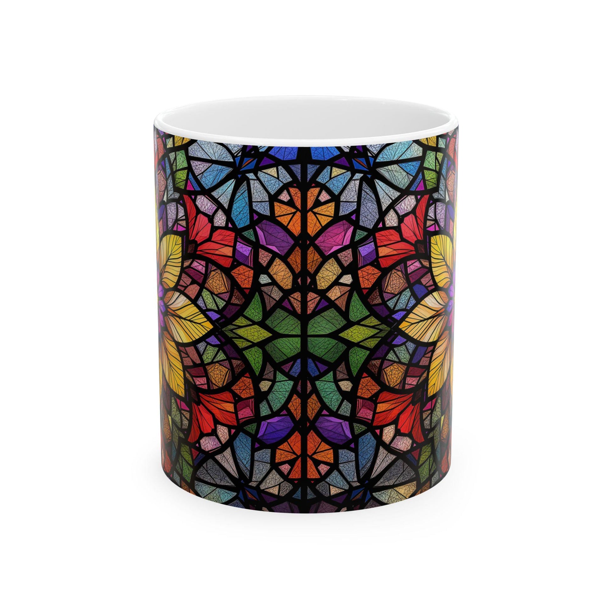 Stained Glass Floral Mug, Vibrant Coffee Cup, Art Lover Gift, Colorful Drinkware