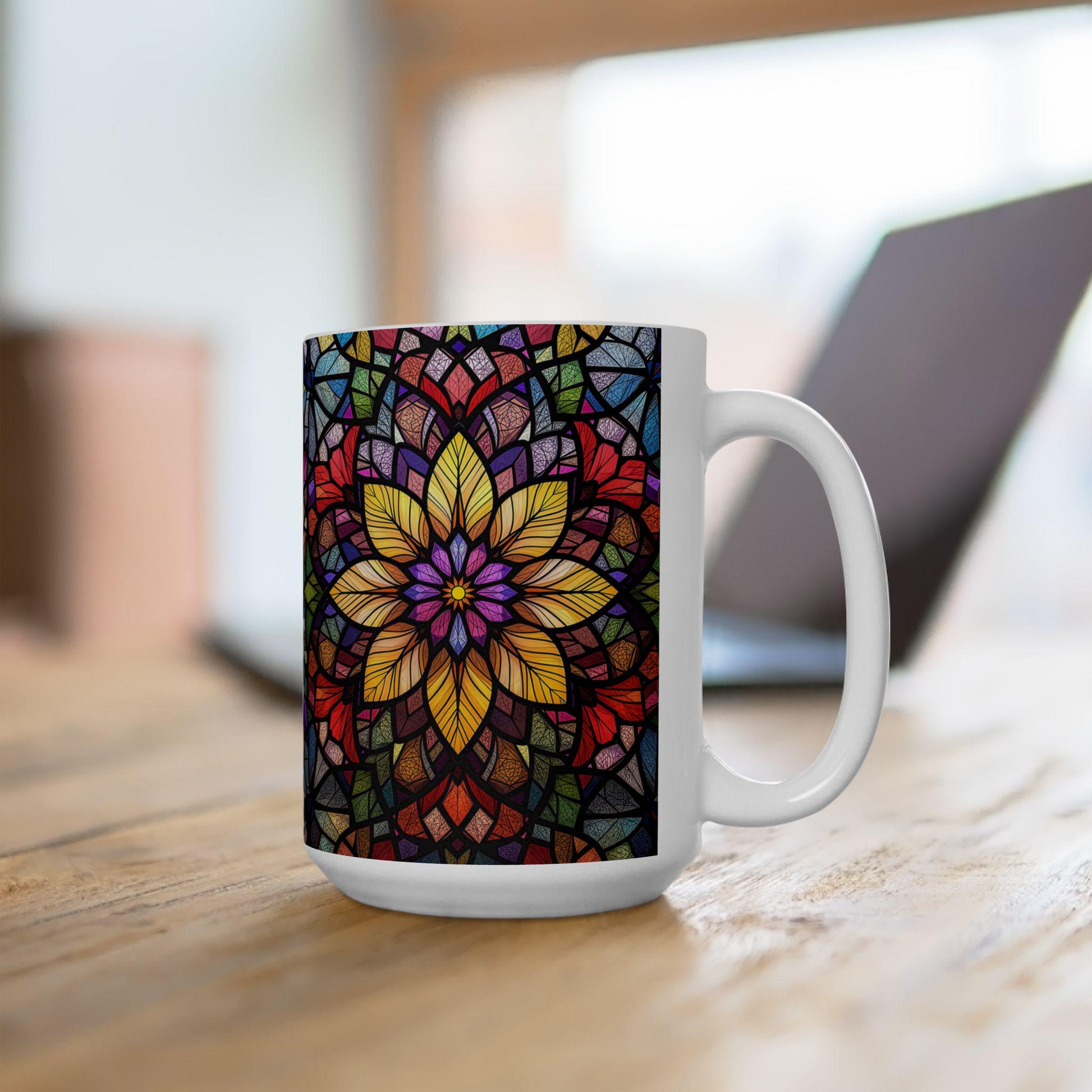 Stained Glass Floral Mug, Vibrant Coffee Cup, Art Lover Gift, Colorful Drinkware
