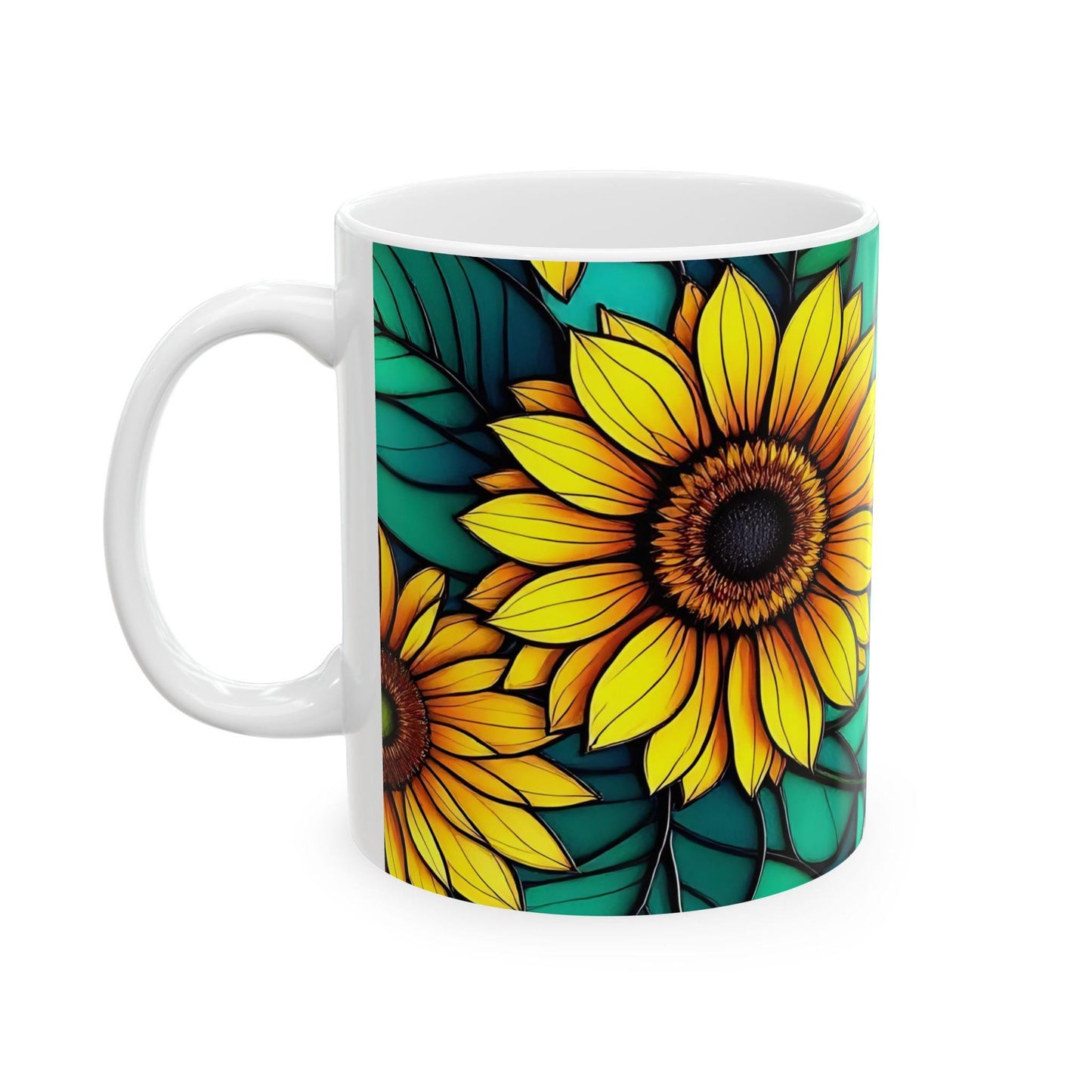 Vibrant Stained Glass Effect Sunflower Mug, Colorful Drinkware, Floral Pattern Mug, Stained Glass Mug