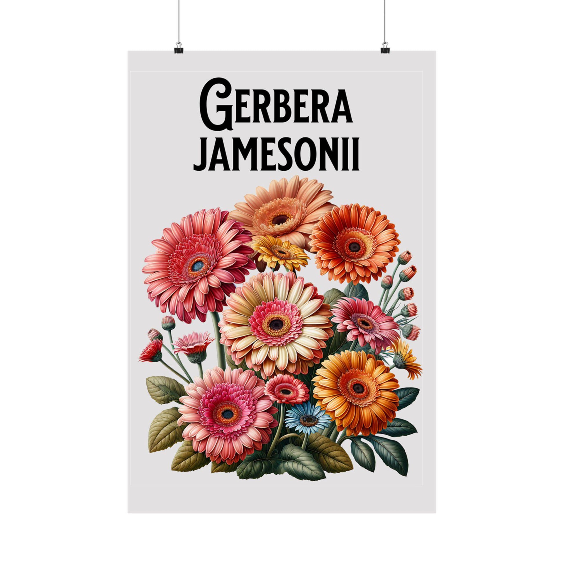 Gerbera Daisies Matte Poster, Floral Wall Art Print, Vintage Style Decor, Gerbera Jamesonii Scientific Name, Matte Vertical Poster, Colorful