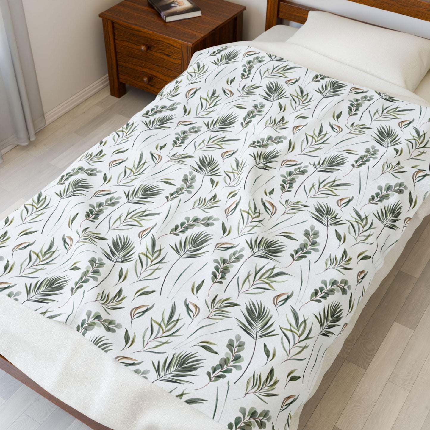 Botanical Velveteen Plush Blanket - Cozy Home Decor, Gift for Her, Nature Lover, Soft Throw for Autumn, Housewarming Blanket