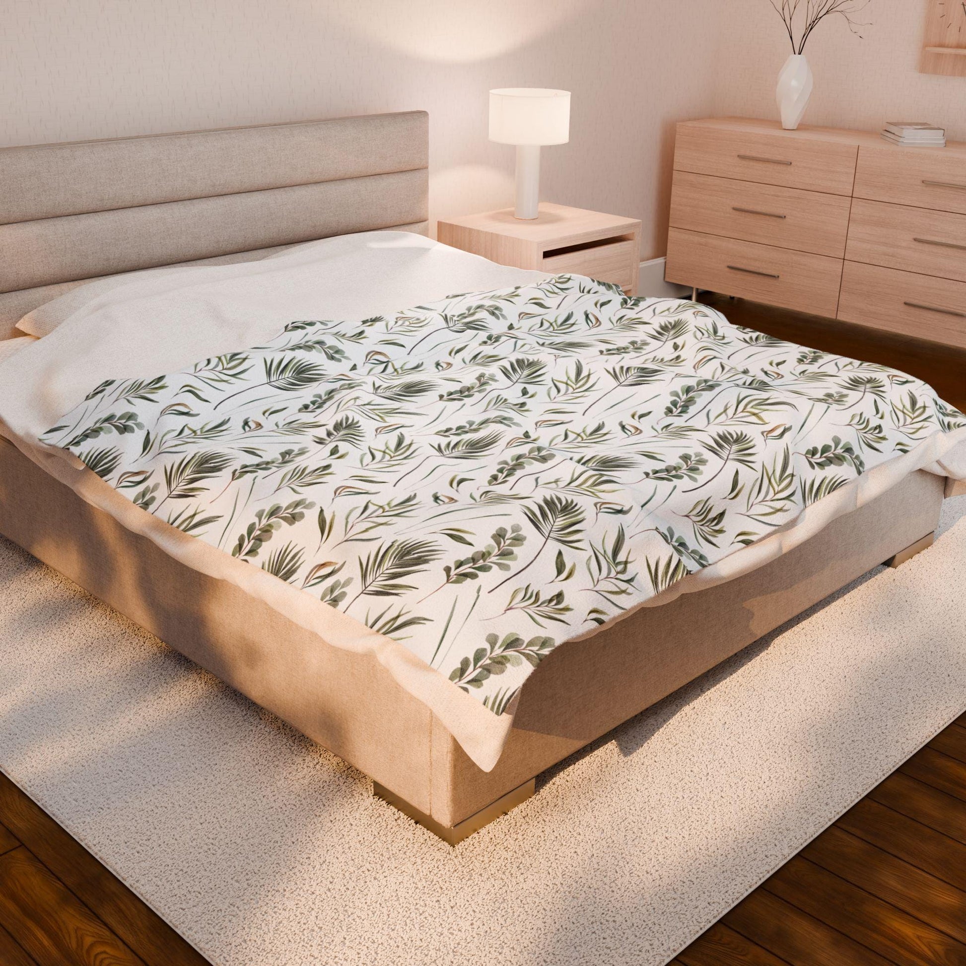 Botanical Velveteen Plush Blanket - Cozy Home Decor, Gift for Her, Nature Lover, Soft Throw for Autumn, Housewarming Blanket