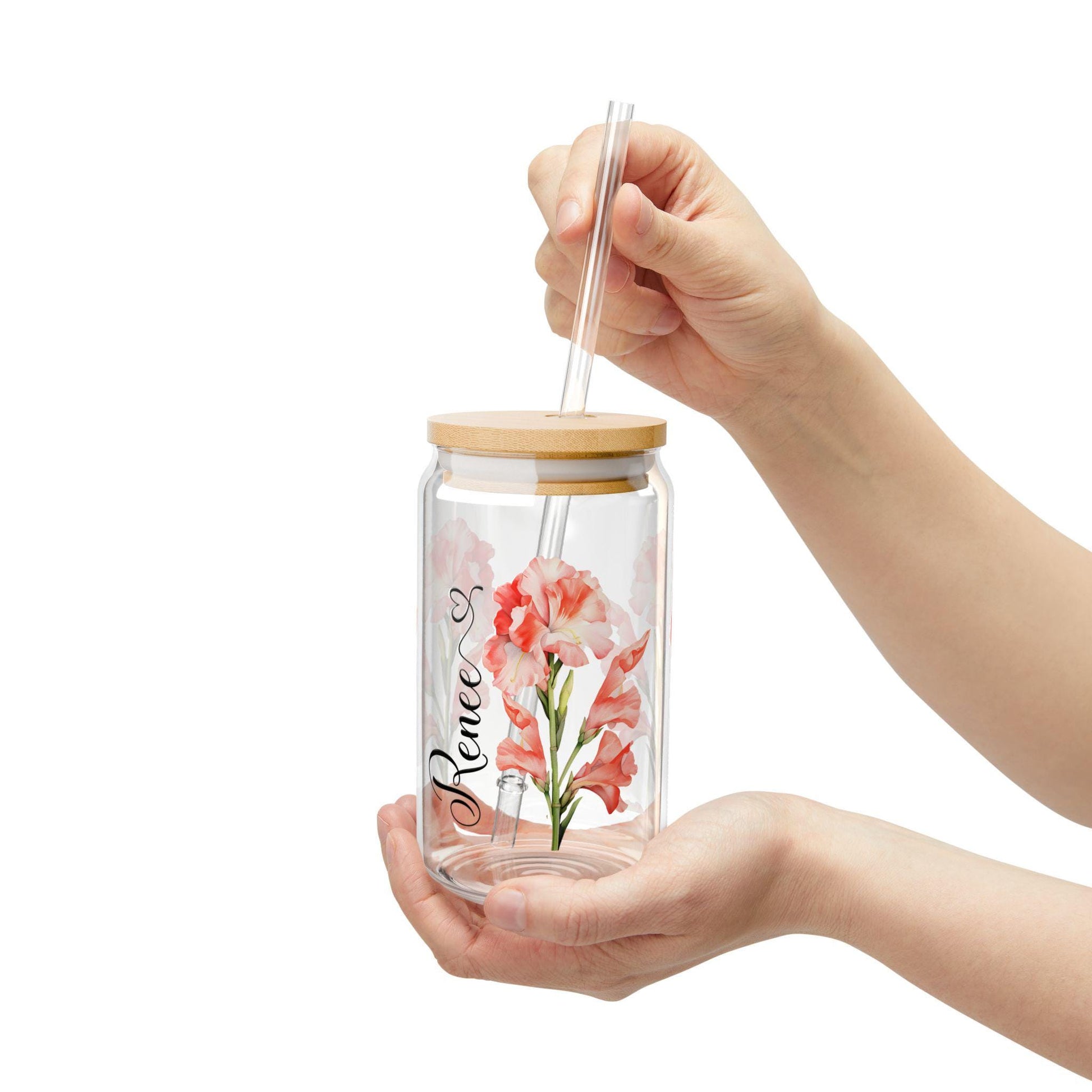 Personalized Birth Month Flower Sipper Glass: 16oz, Floral Sipper Glass, Gift for Her