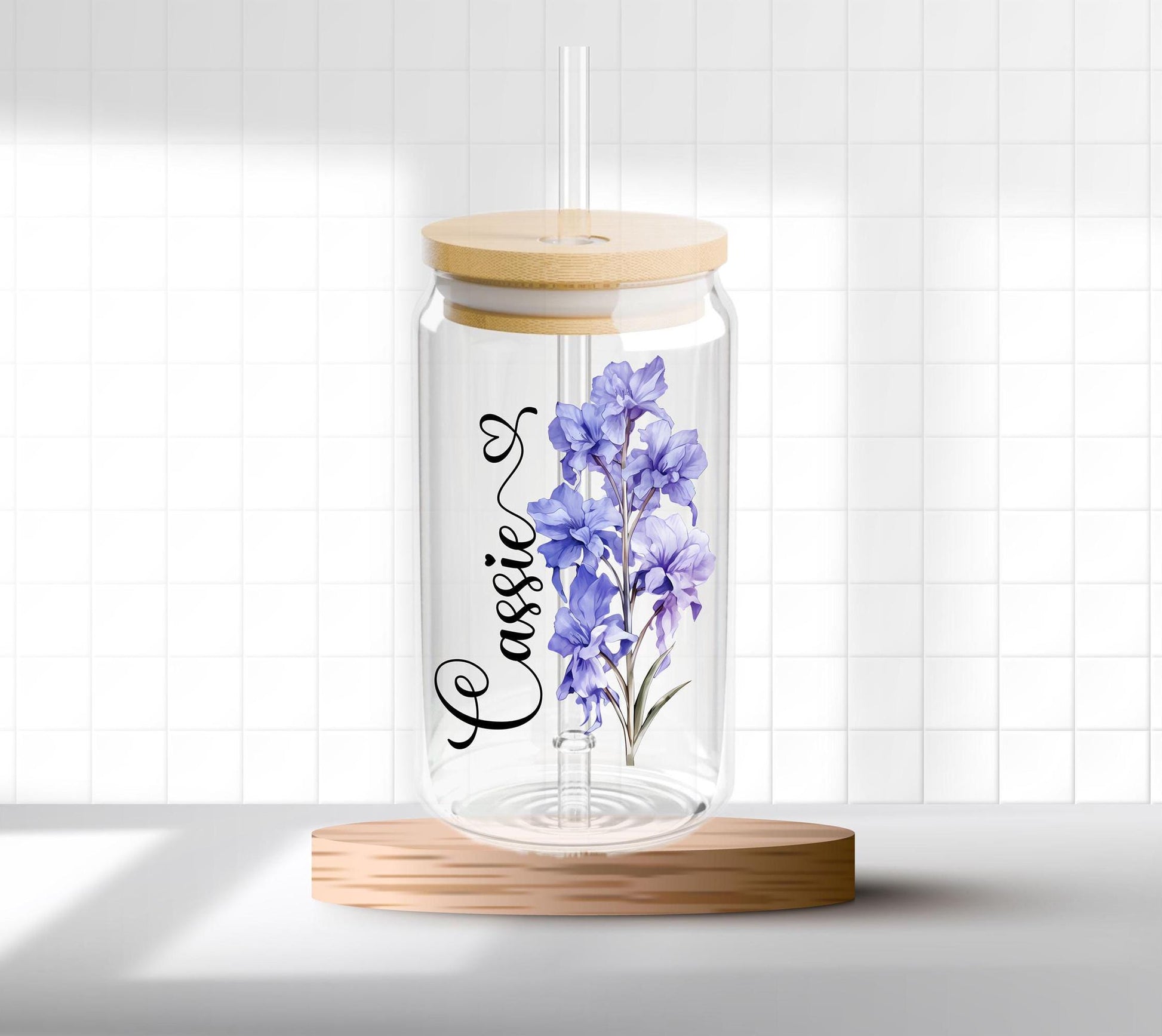 Personalized Birth Month Flower Sipper Glass: 16oz, Floral Sipper Glass, Gift for Her