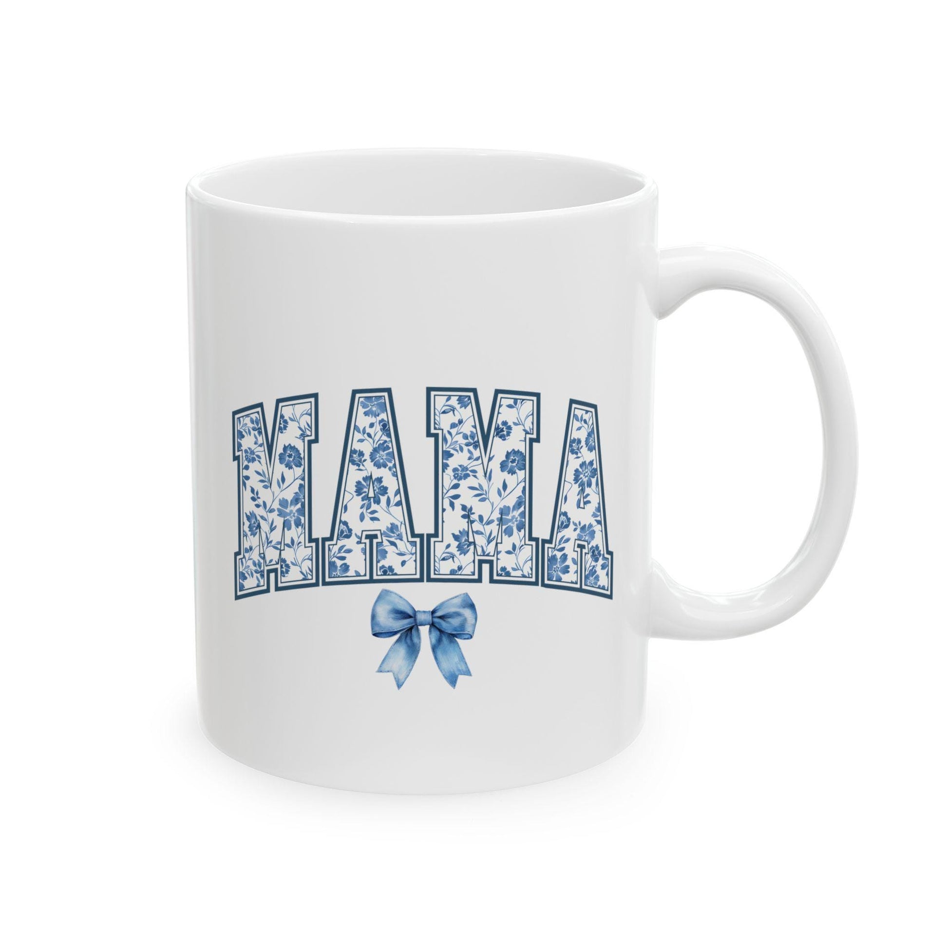 Mama Floral Patterned Ceramic Mug, Mother's Day Gift, Chinoiserie Mug, Coquette Bow, Gift for her