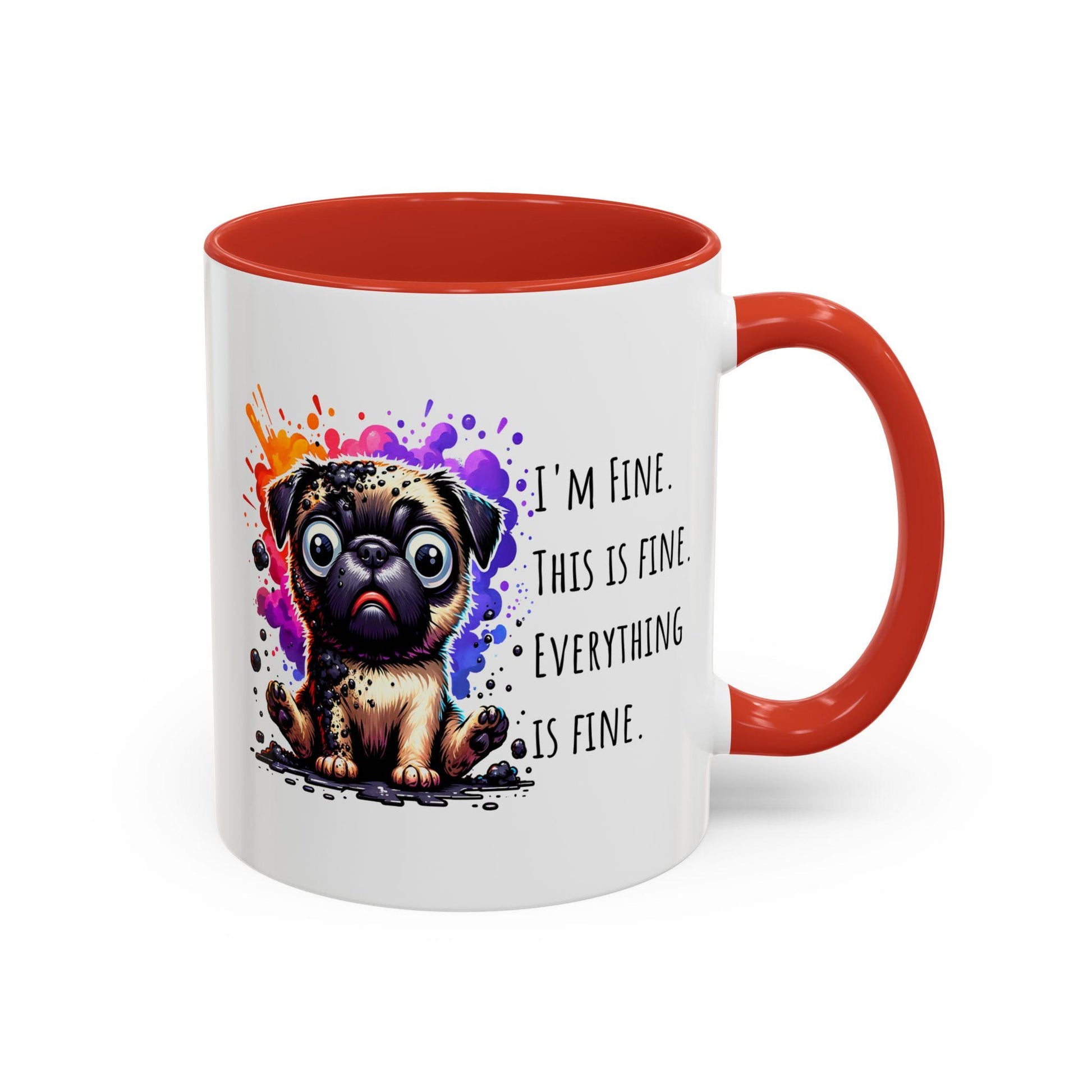 Whimsical Pug Coffee Mug - "I'm Fine, This is Fine", Cute Gift for Dog Lovers, Pug Humor