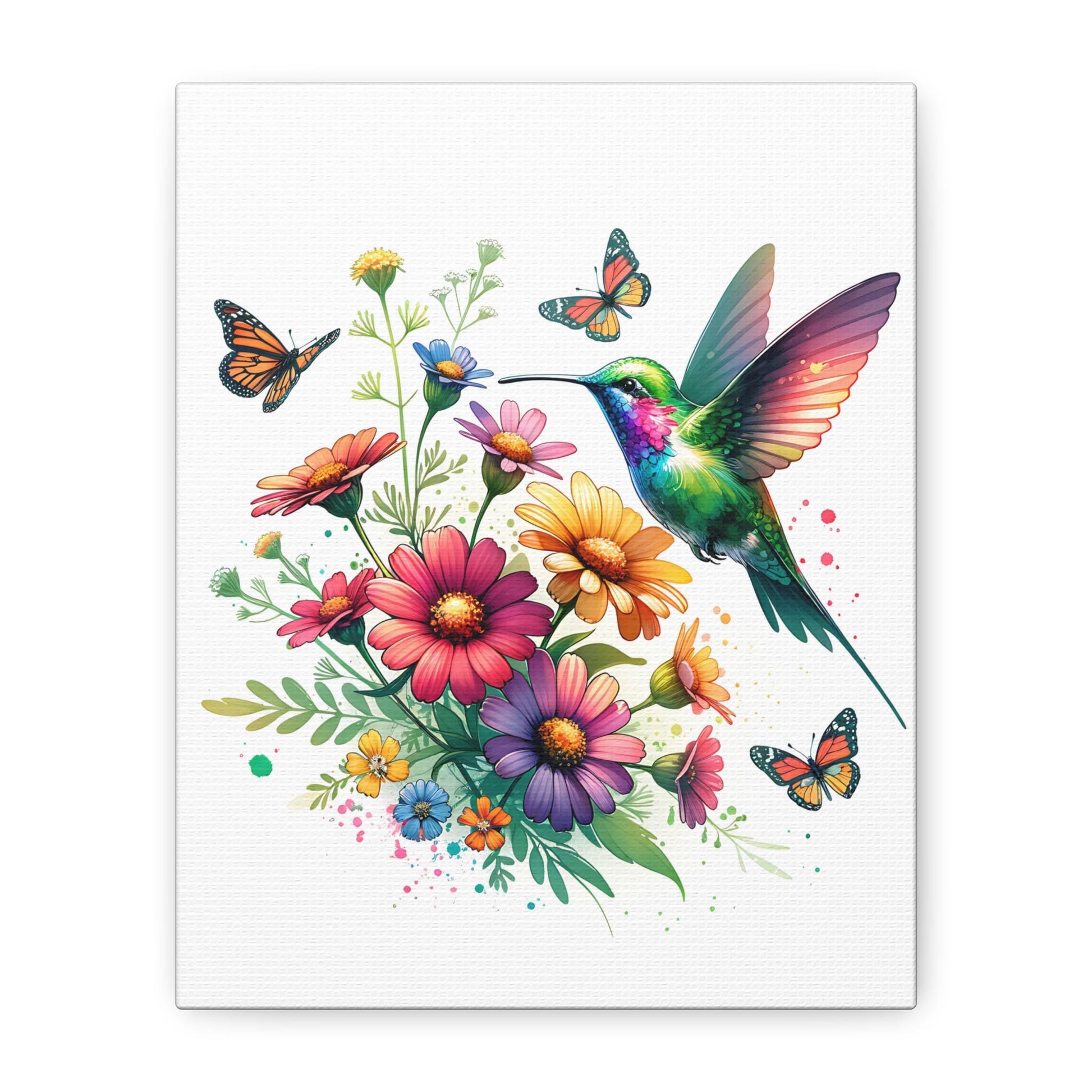 Colorful Hummingbird Art Canvas, Vibrant Floral Wall Decor, Boho Chic Home Art, Butterfly Gallery Wall, Nature Lover Gift, 1.25" Stretched