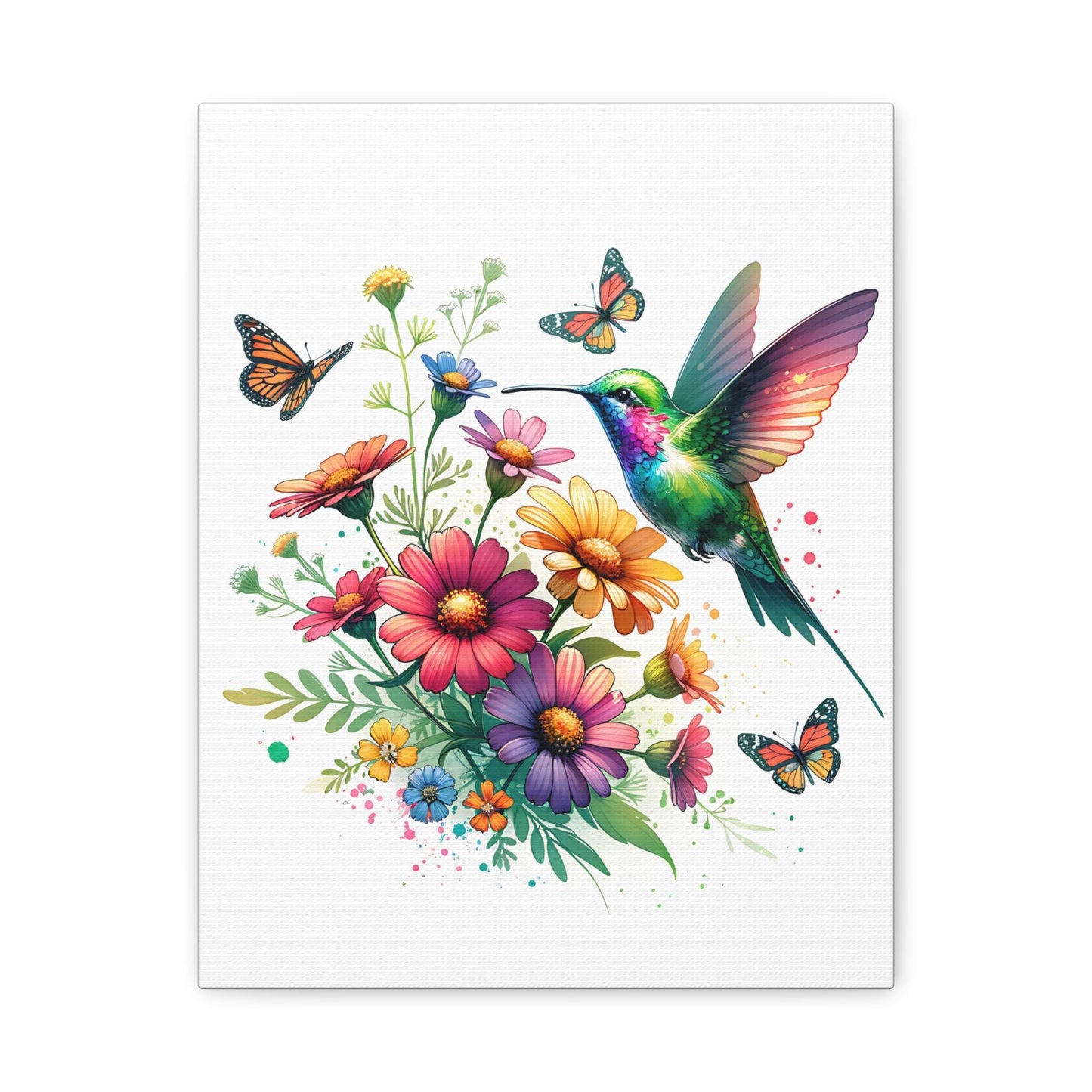 Colorful Hummingbird Art Canvas, Vibrant Floral Wall Decor, Boho Chic Home Art, Butterfly Gallery Wall, Nature Lover Gift, 1.25" Stretched