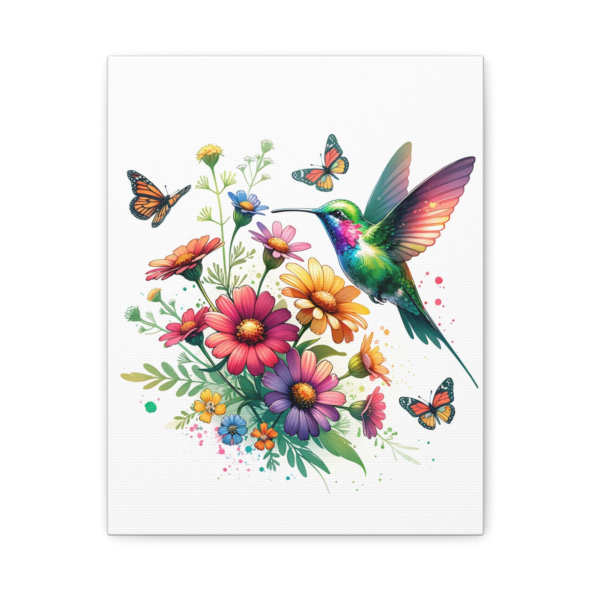 Colorful Hummingbird Art Canvas, Vibrant Floral Wall Decor, Boho Chic Home Art, Butterfly Gallery Wall, Nature Lover Gift, 1.25" Stretched