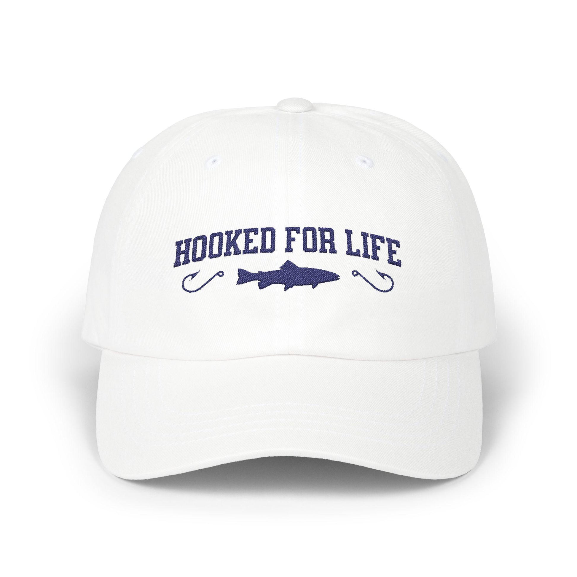 Hooked for Life Dad Cap - Perfect Fishing Gift, Casual Summer Accessory, Outdoor Fun Hat, Adjustable White Hat, Father's Day Cap