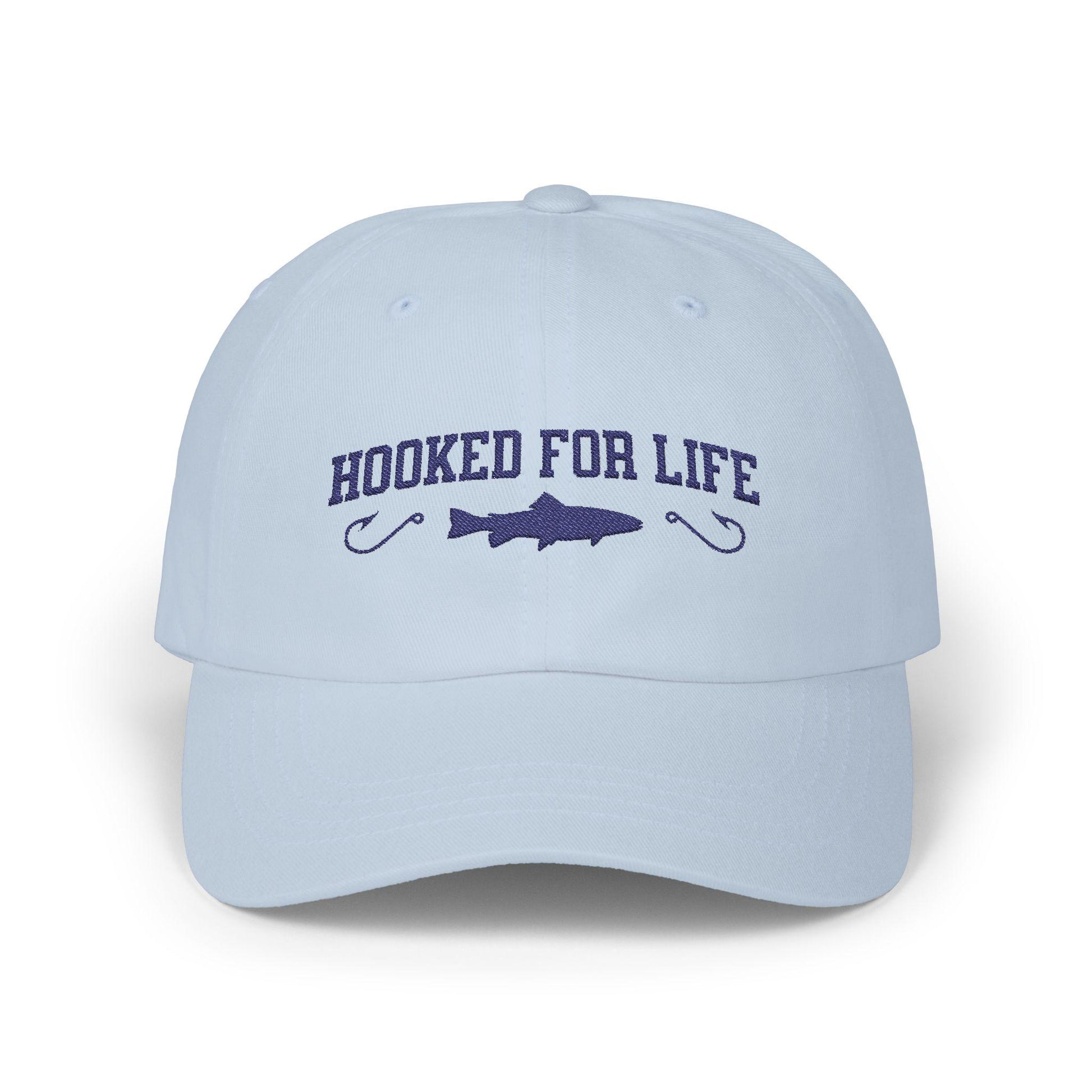 Hooked for Life Dad Cap - Perfect Fishing Gift, Casual Summer Accessory, Outdoor Fun Hat, Adjustable White Hat, Father's Day Cap