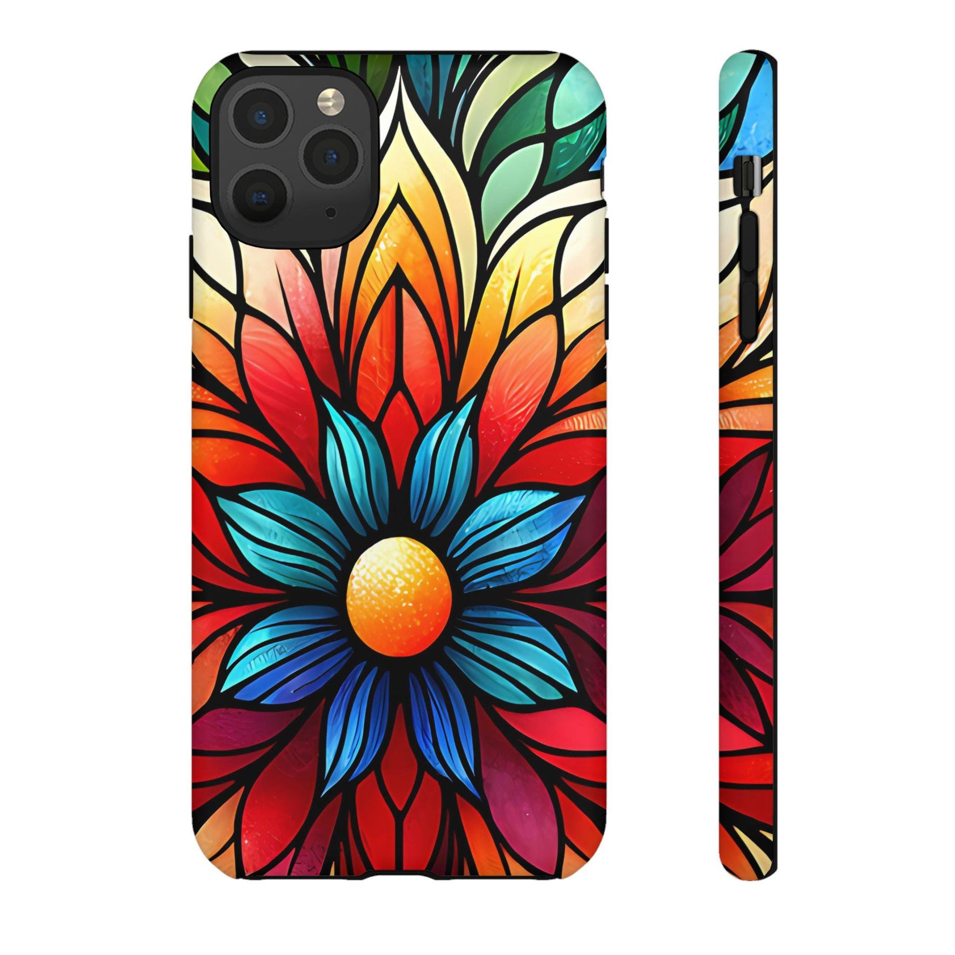 Stained Glass Floral Phone Case, Tough Cases, Colorful Flower Design, Artistic Phone Cover, iphone 11 12 13 14 15 16
