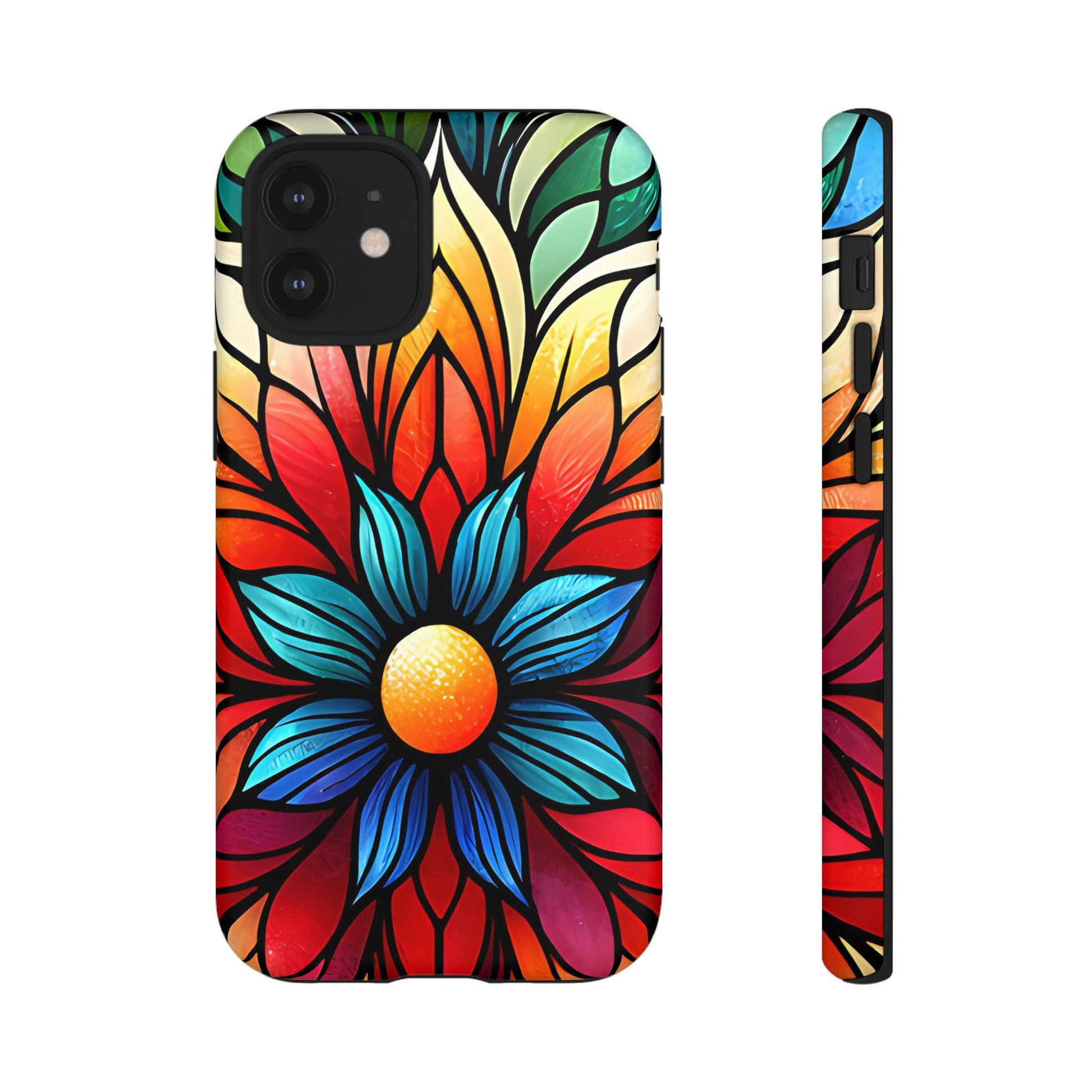 Stained Glass Floral Phone Case, Tough Cases, Colorful Flower Design, Artistic Phone Cover, iphone 11 12 13 14 15 16