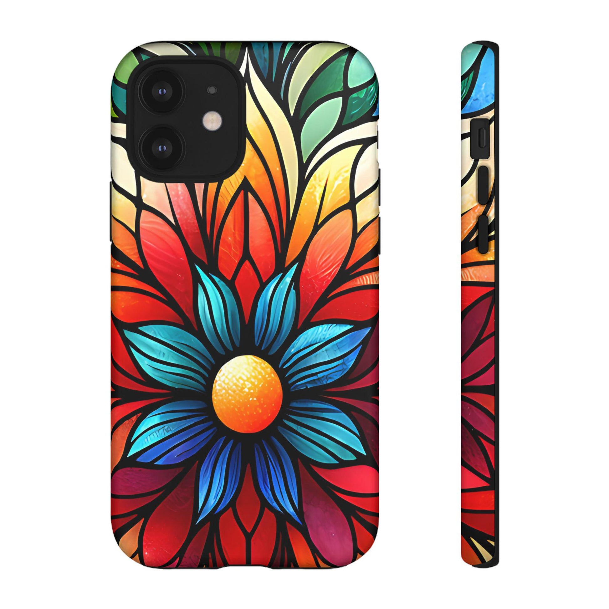 Stained Glass Floral Phone Case, Tough Cases, Colorful Flower Design, Artistic Phone Cover, iphone 11 12 13 14 15 16