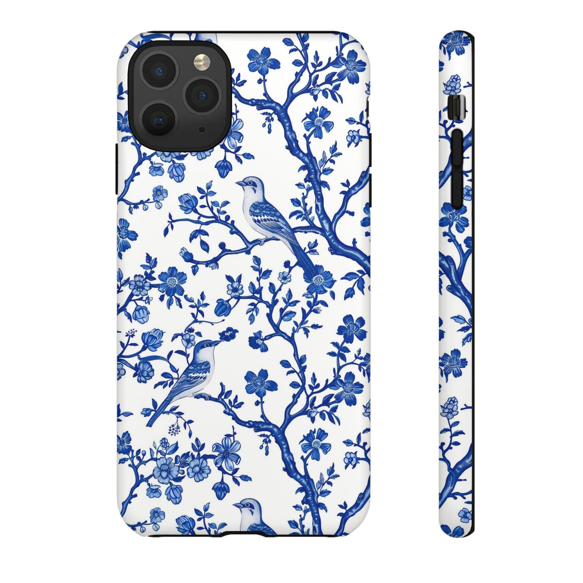 Chinoiserie Floral Phone Case, Tough Cases, Blue 7 White Flower Design, Artistic Phone Cover, iphone 11 12 13 14 15 16