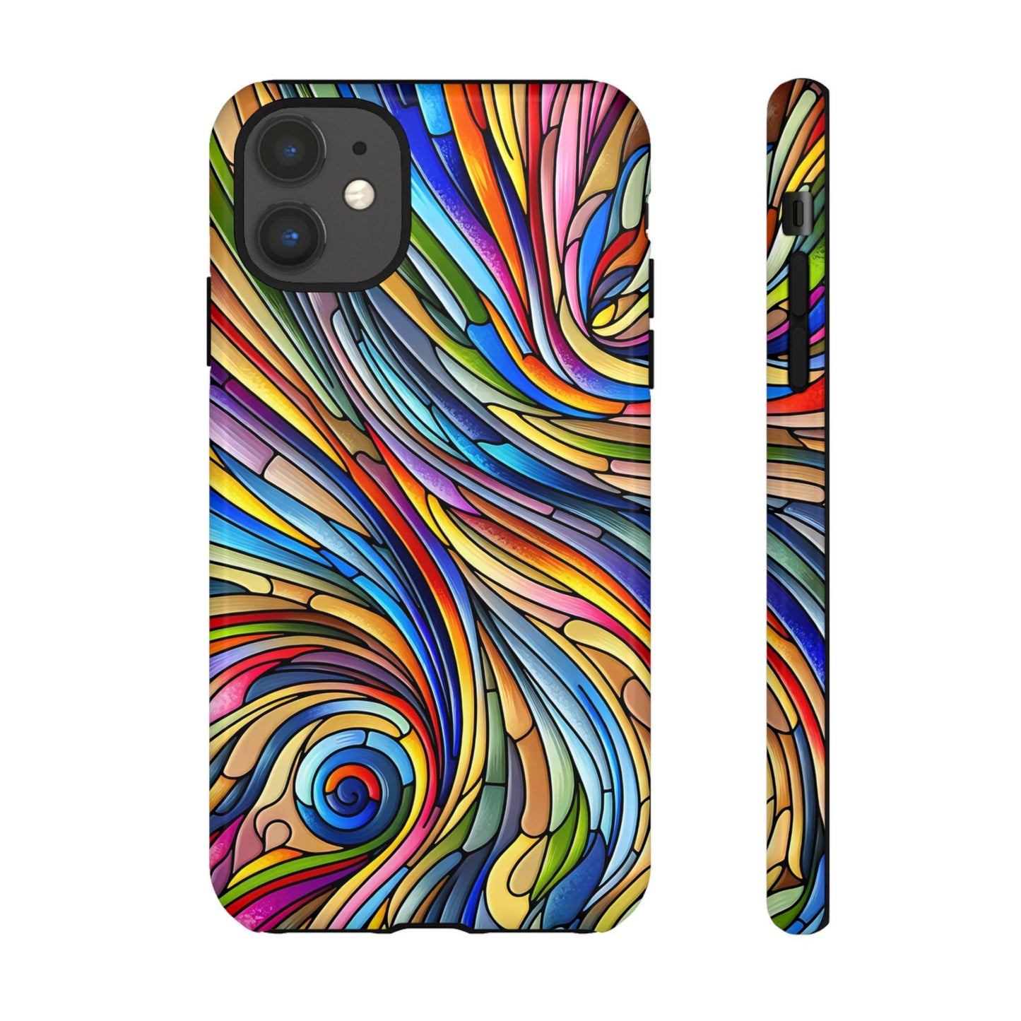 Stained Glass Effect Spiral Phone Case, Tough Cases, Rainbow phone case, Artistic Phone Cover, iphone 11 12 13 14 15 16