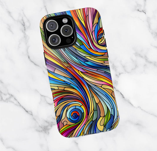 Stained Glass Effect Spiral Phone Case, Tough Cases, Rainbow phone case, Artistic Phone Cover, iphone 11 12 13 14 15 16