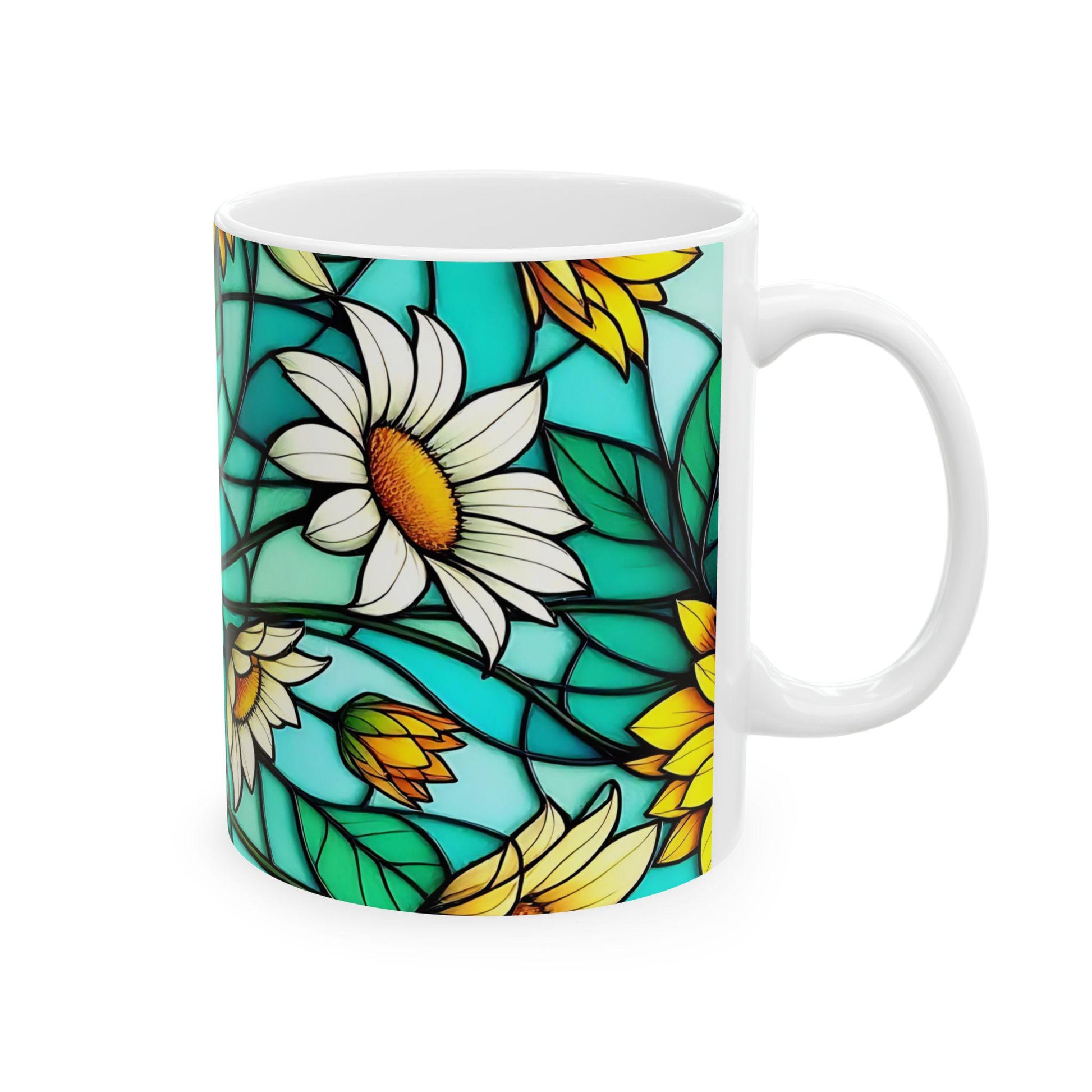 Vibrant Stained Glass Effect Sunflower Mug, Colorful Drinkware, Floral Pattern Mug, Stained Glass Mug