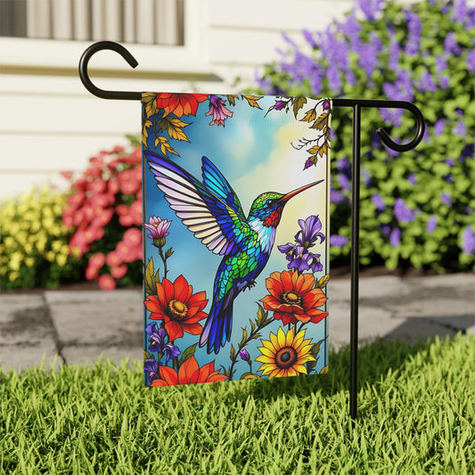 Vibrant Garden Flag with Hummingbird Design, Outdoor Décor, Floral Banner for Home, Spring & Summer Decorations, Gift for Gardeners