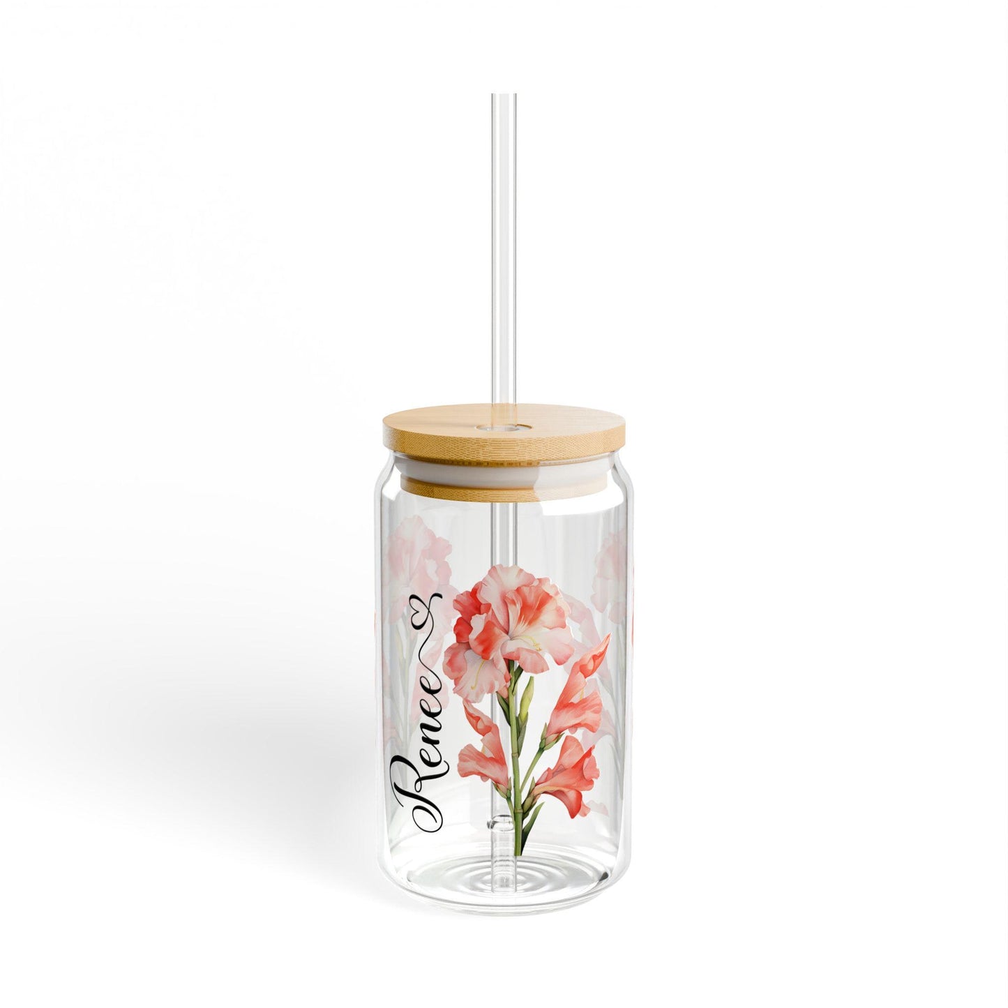 Personalized Birth Month Flower Sipper Glass: 16oz, Floral Sipper Glass, Gift for Her