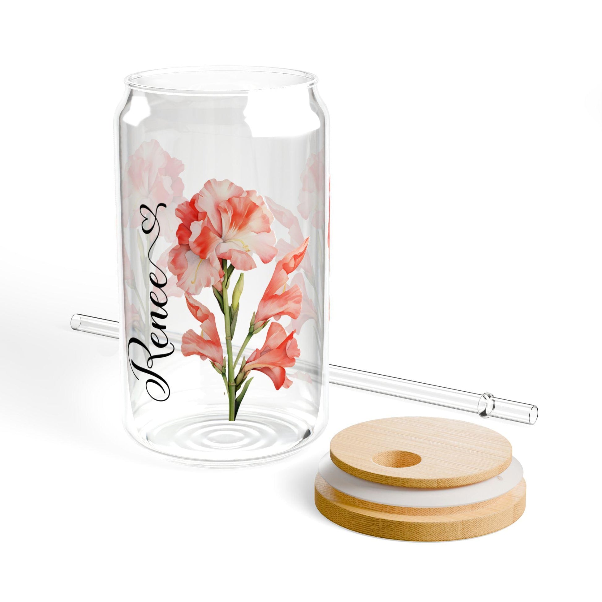 Personalized Birth Month Flower Sipper Glass: 16oz, Floral Sipper Glass, Gift for Her
