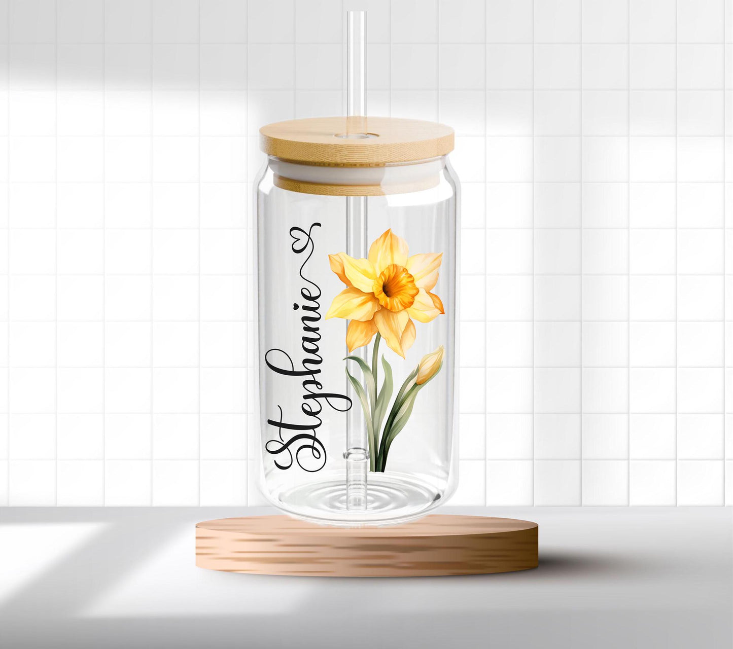 Personalized Birth Month Flower Sipper Glass: 16oz, Floral Sipper Glass, Gift for Her