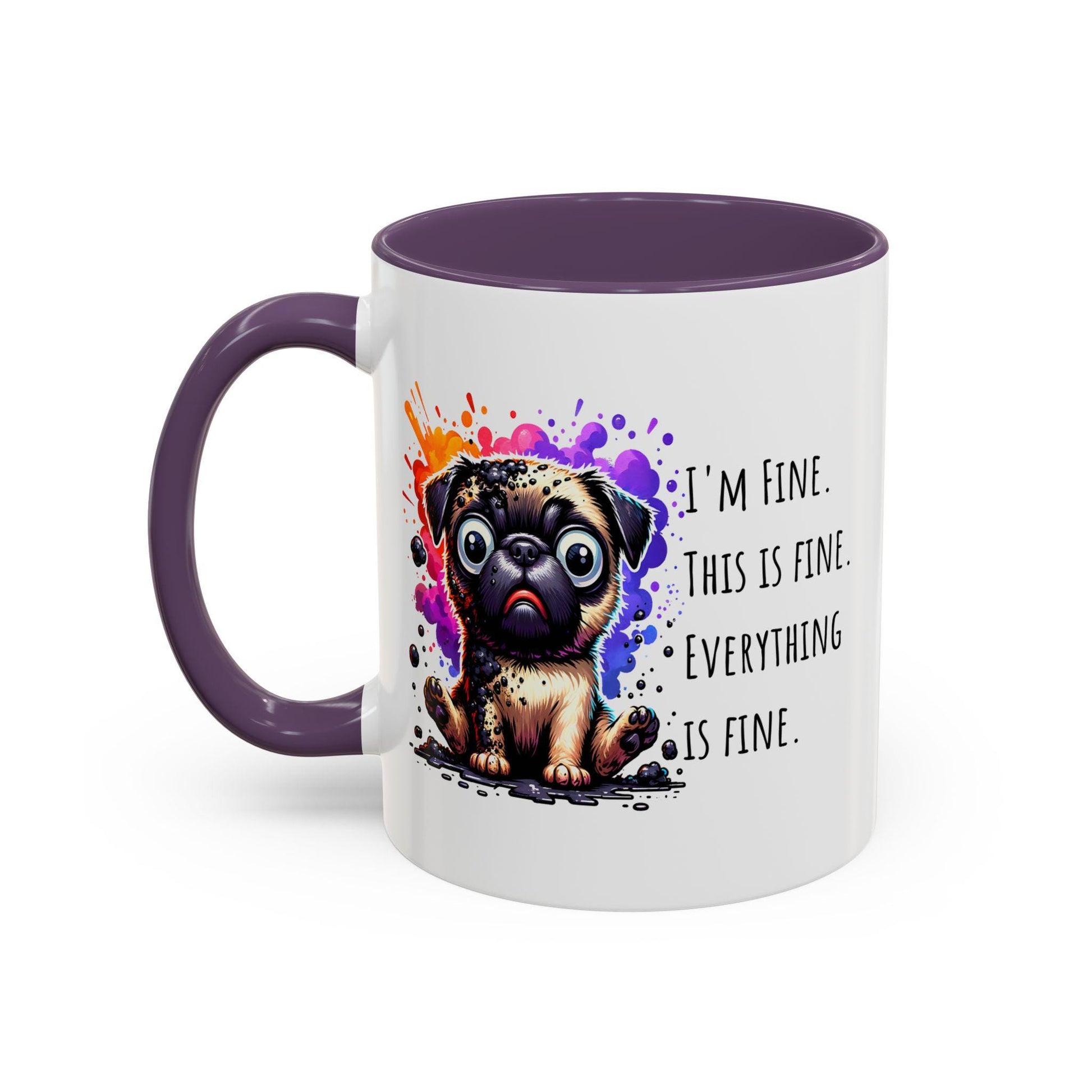 Whimsical Pug Coffee Mug - "I'm Fine, This is Fine", Cute Gift for Dog Lovers, Pug Humor