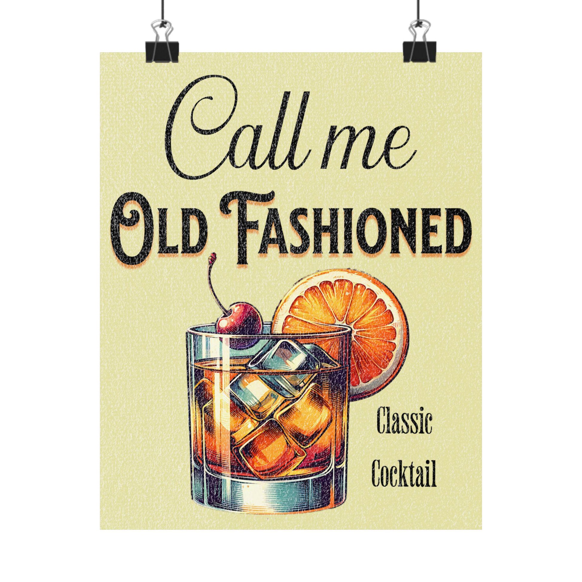 Vintage Cocktail Wall Art: Call Me Old Fashioned Poster, Bar Decor, Home Decor, Gift for Cocktail Lovers, Retro Art