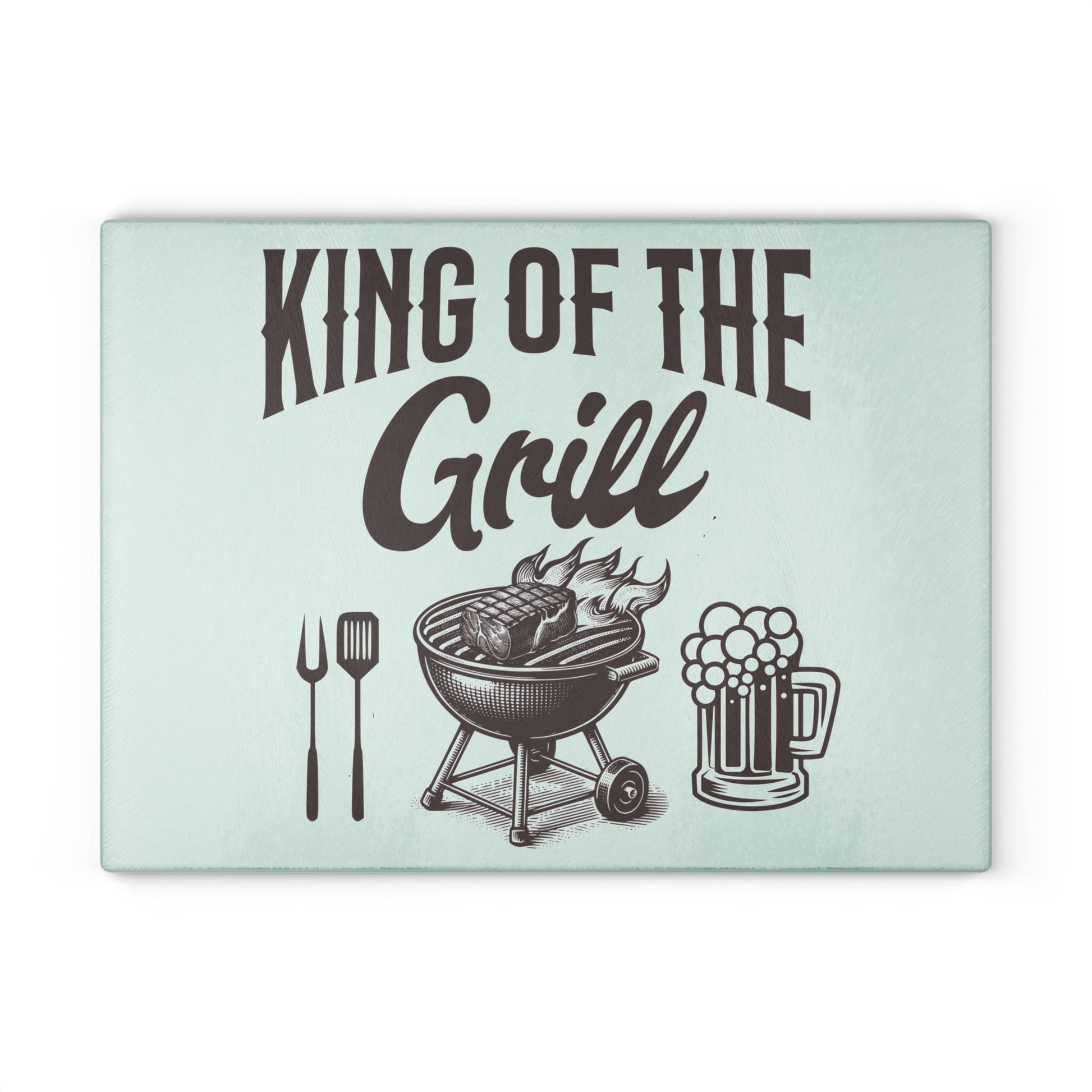 King of the Grill Tempered Glass Cutting Board, Father's Day Gift for Dad, BBQ Gear, Cookout Gift