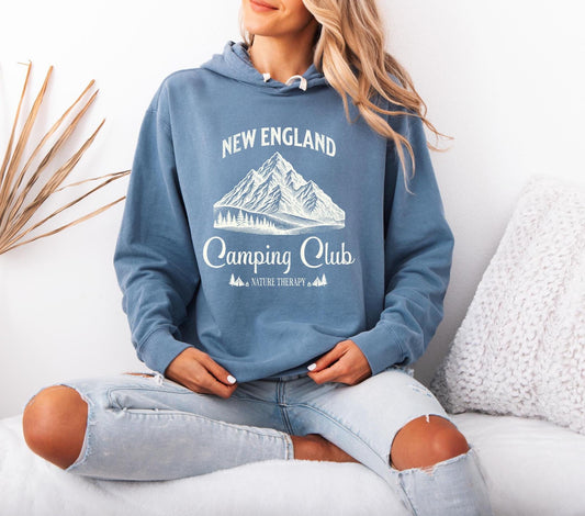 New England Camping Club Hooded Sweatshirt, Adventure Apparel, Nature Lover Gift, Outdoor Hoodie, Travel Clothing, Comfort Colors Hoodie