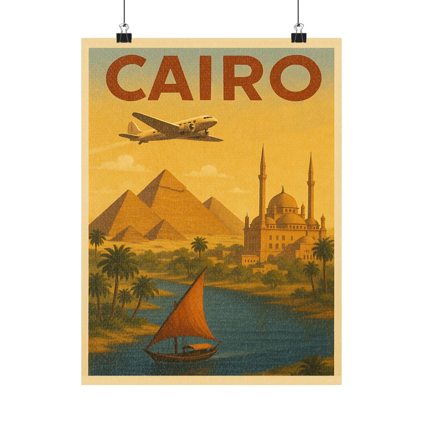 Vintage Cairo Travel Poster Print, Matte Vertical Decor, Wall Art for Home, Gift for Travelers, Egyptian Aesthetic Art, Retro Travel Poster