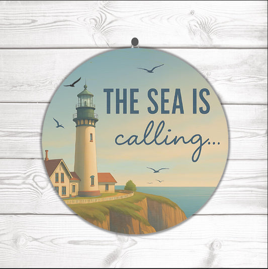 Rustic Lighthouse Wall Art, Coastal Home Decor Sign, Nautical Wall Hanging, Gift for Beach Lovers, The Sea is Calling Sign