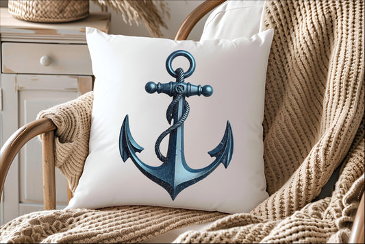 Nautical Anchor Throw Pillow, Distressed Coastal Decor, Beach House Gift, Living Room Cushion, Maritime Home Accessory, Anchor Lover