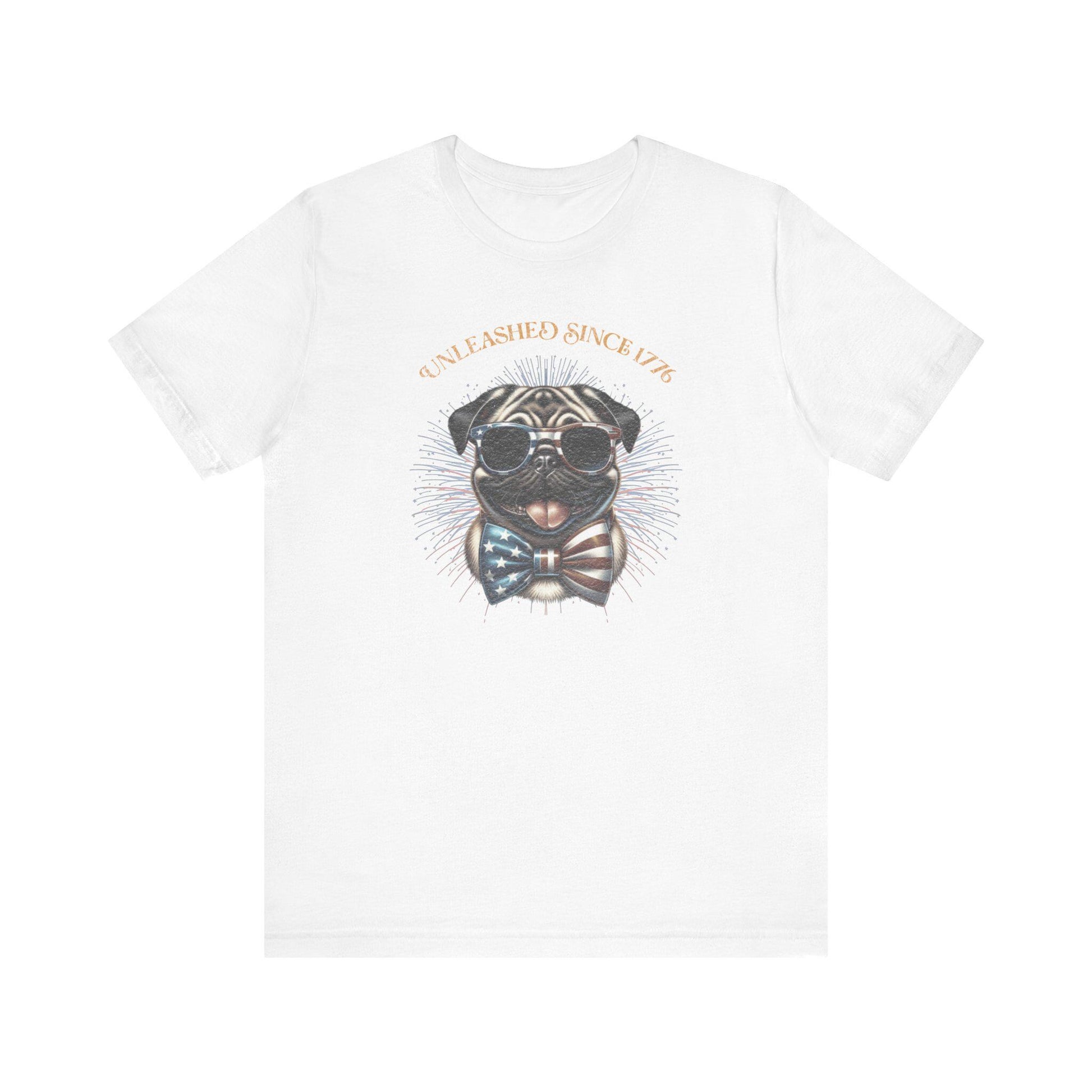 Patriotic Pug T-Shirt, Cute Pet T-Shirt, July 4th T-Shirt, Gift for Dog Lovers, Animal Lover Apparel, Unleashed Since 1776