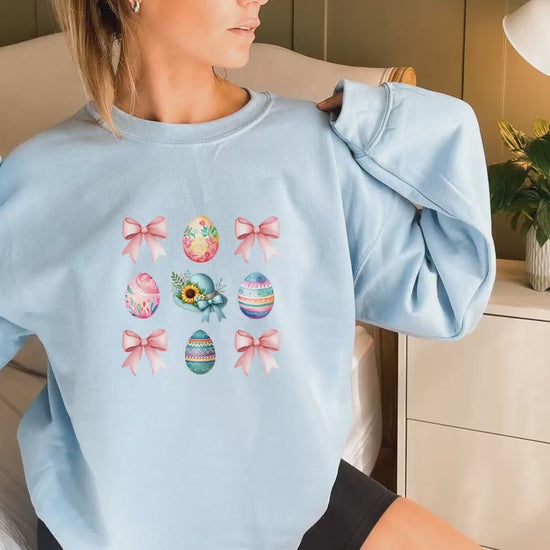 Easter Eggs Crewneck Sweatshirt, Cozy Unisex Pullover, Spring Gift, Holiday Apparel, Cute Easter Celebration Wear